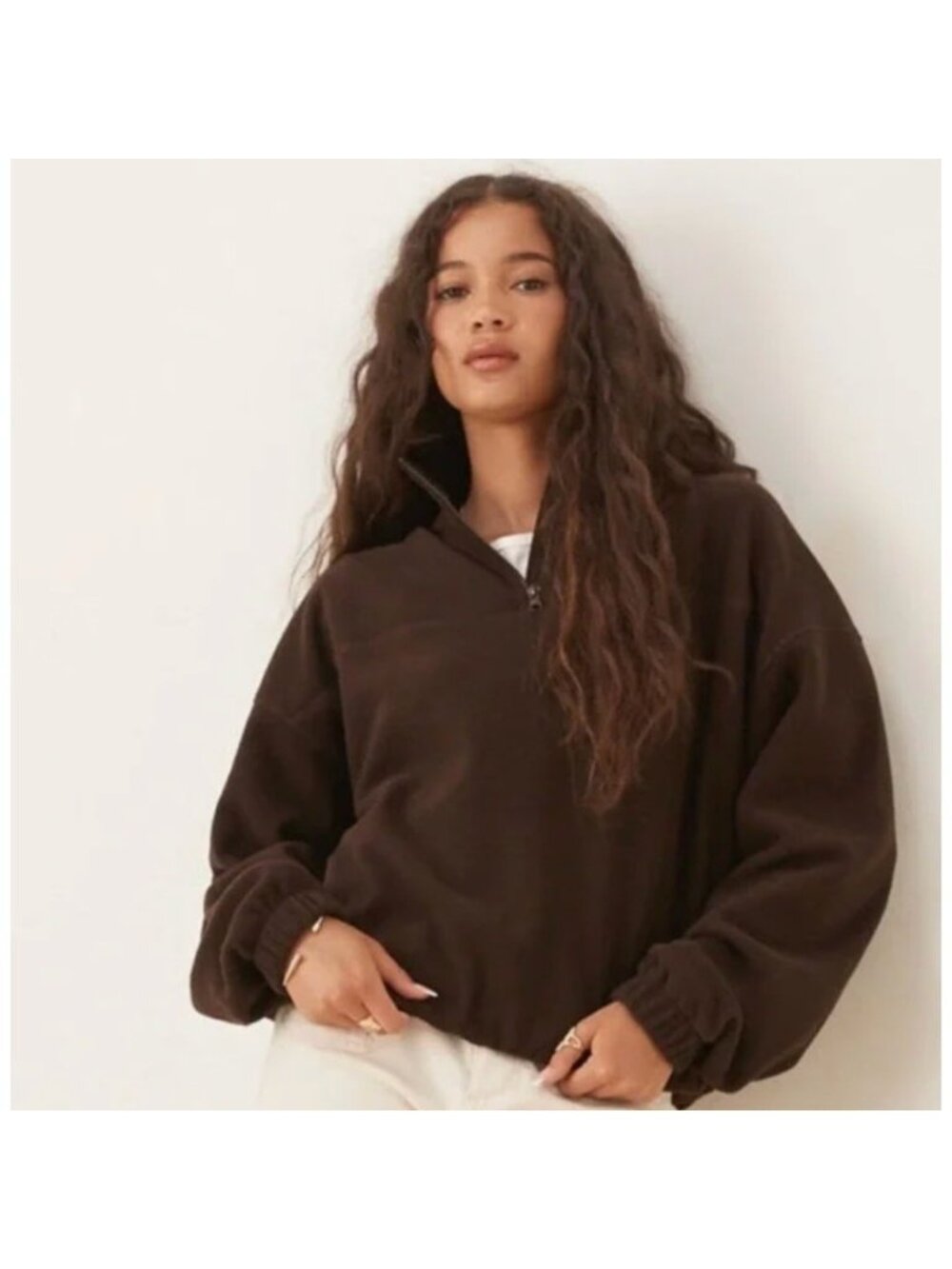 (M) NWT $108 Skims Boyfriend Fleece Slouchy Half-Zip Pullover Espresso
